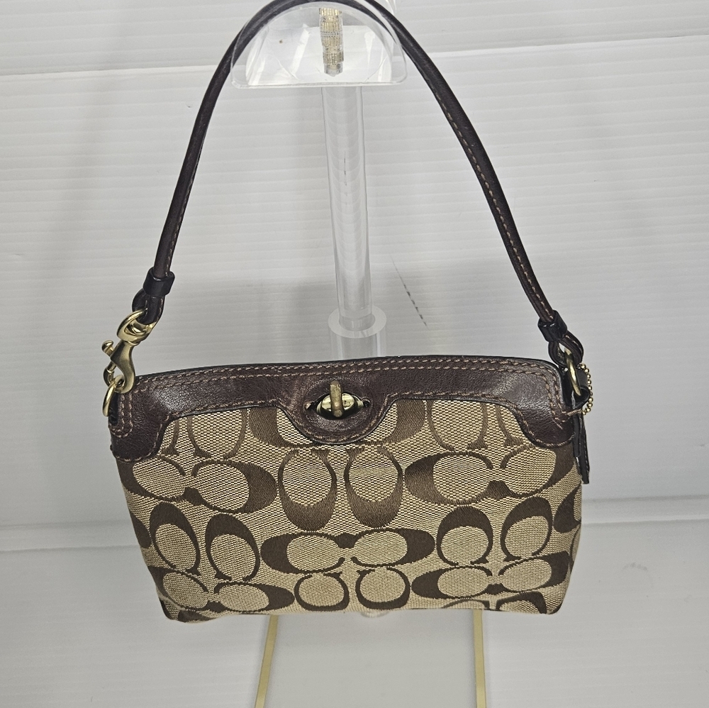 Coach Signature Sufflette Cloth Mini Bag Brown,Y2K Vintage, Rare Wristlet Clutch - Picture 2 of 11